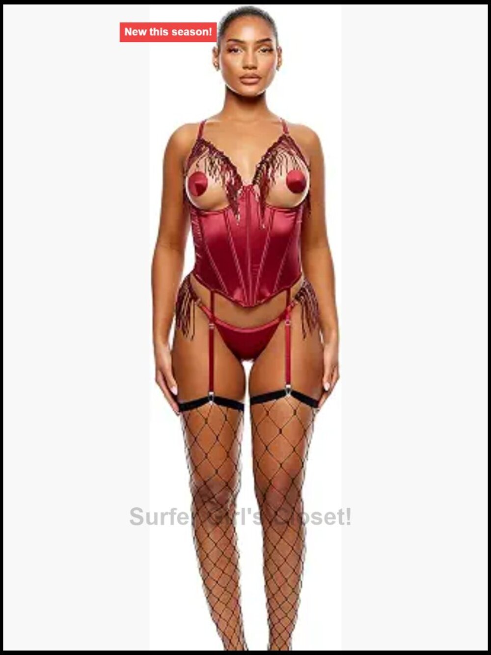 Sequin Fringe Bustier Lingerie Set with Garters Panty Nipple Covers